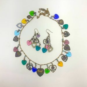Hearts charm necklace and matching earrings